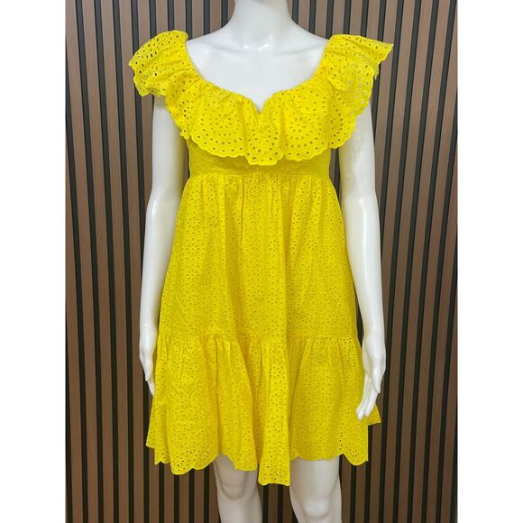 Lilly Pulitzer Asteria Women's Dress Babydoll Mini Eyelet Split Neck 00 Yellow - Picture 1 of 9